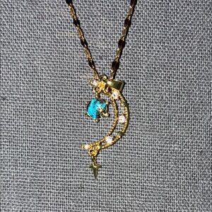 Gold and Turquoise Crescent Moon Pendant Necklace